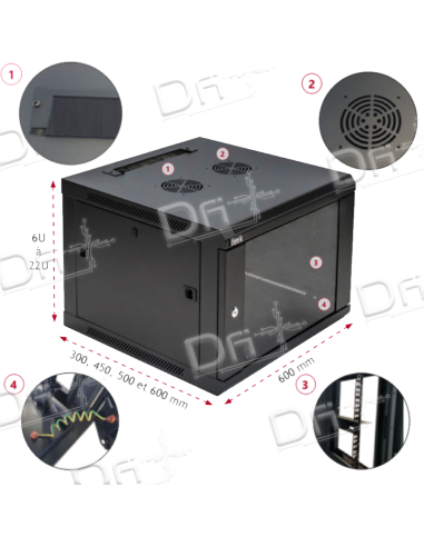 Coffret 19" 15U 600x300 Easy Poz Vitrée - C191563M - dfiplus